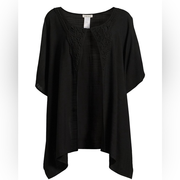 The Pioneer Woman Crochet Front Ruana Layering Piece - Black - Picture 11 of 12